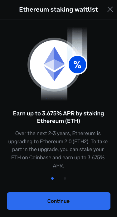 Coinbase ETH 2.0 staking waitlist