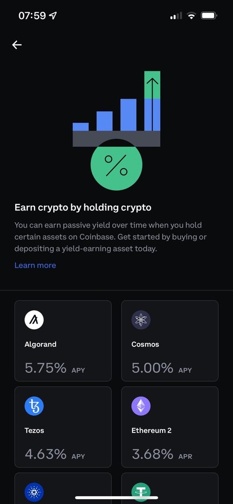 Coinbase mobile app staking section