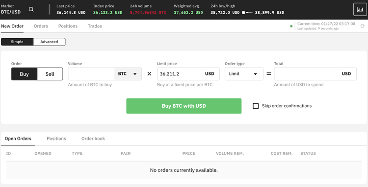 Standard Kraken trading platform