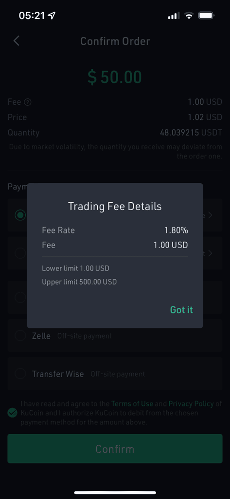 KuCoin Fast Trade fees