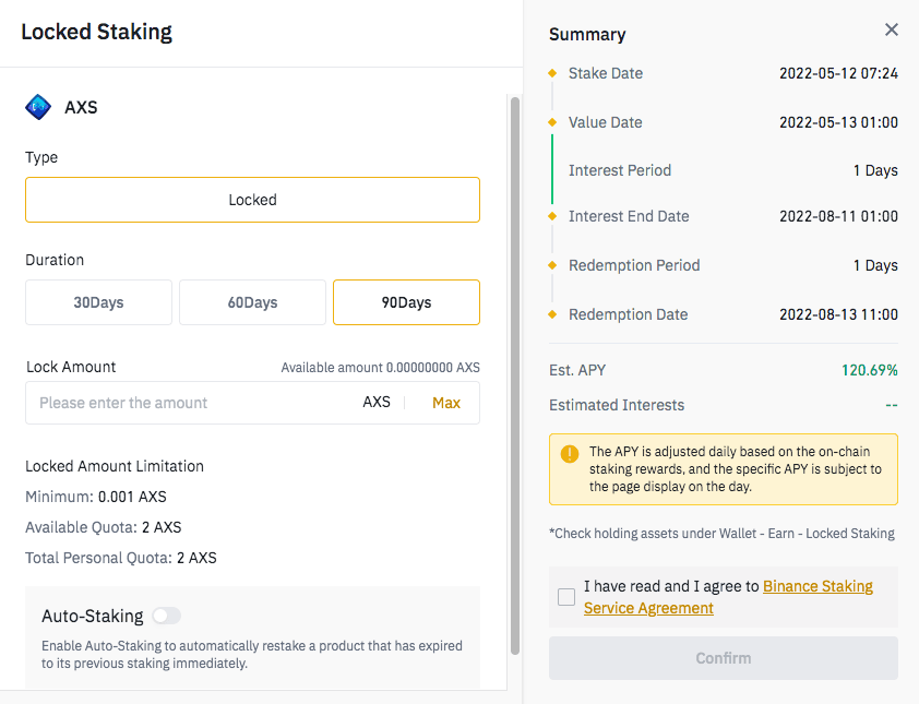 Binance Locked Staking example