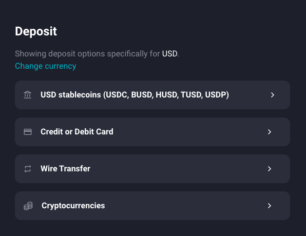 FTX deposit methods