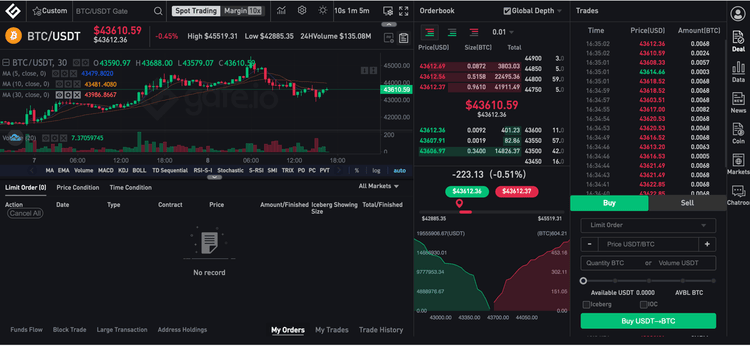 Gate.io professional user interface