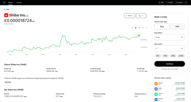 Gemini Exchange asset view