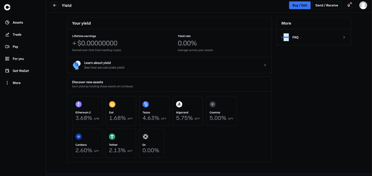 Coinbase Yield dashboard