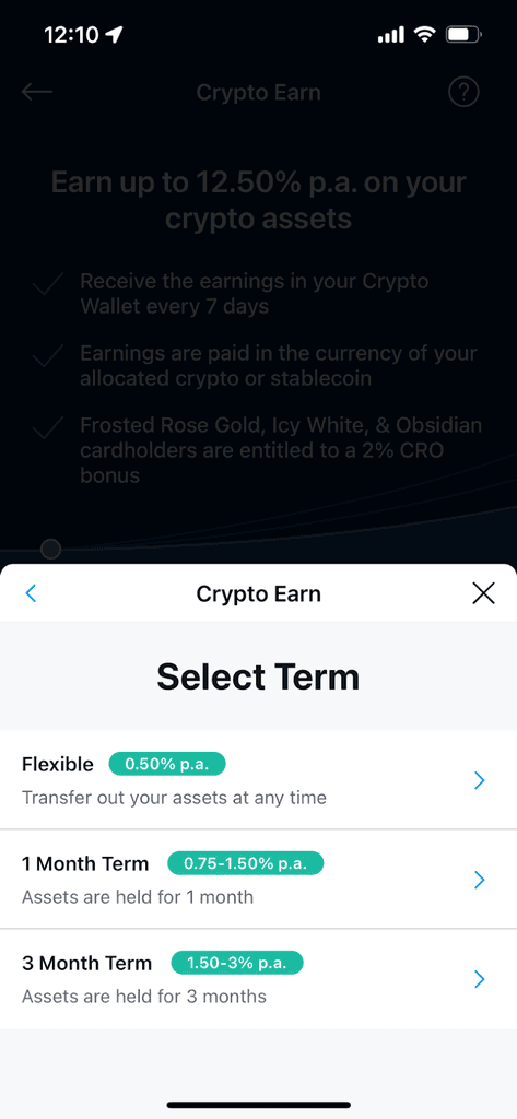 Crypto.com Earn mobile app