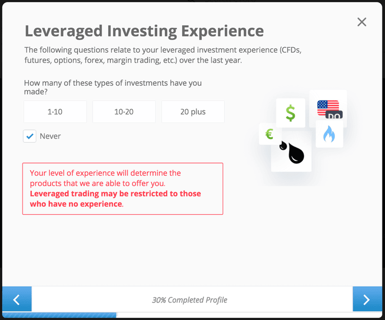 The last step in the verification process. Financial risk questionnaire.