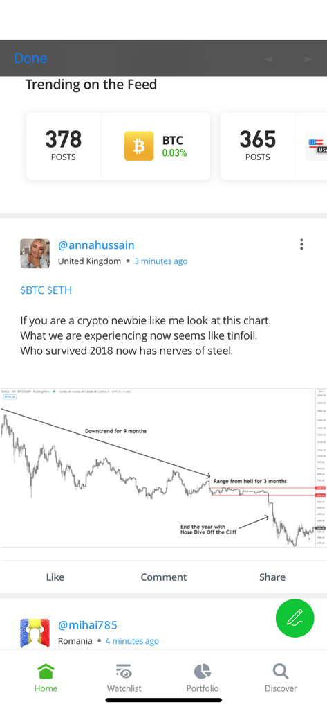 eToro newsfeed and social network