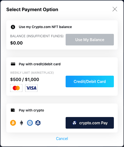 Crypto.com NFT payment methods