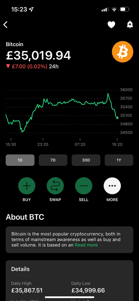 Bitpanda mobile app interface